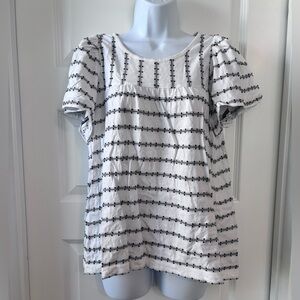 Loft Flutter Sleeve Embroidered Top